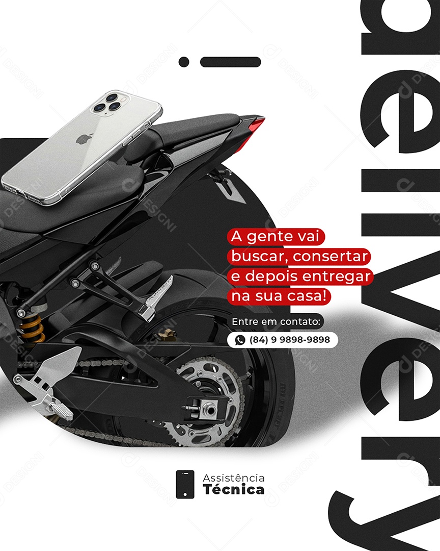 Manutenção A Gente Vai Buscar Consertar e Depois Entregar Na Sua Casa Social Media PSD Editável