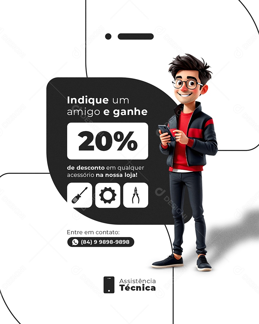 Marketing Digital Indique Um Amigo e Ganhe 20% de Desconto Social Media PSD Editável