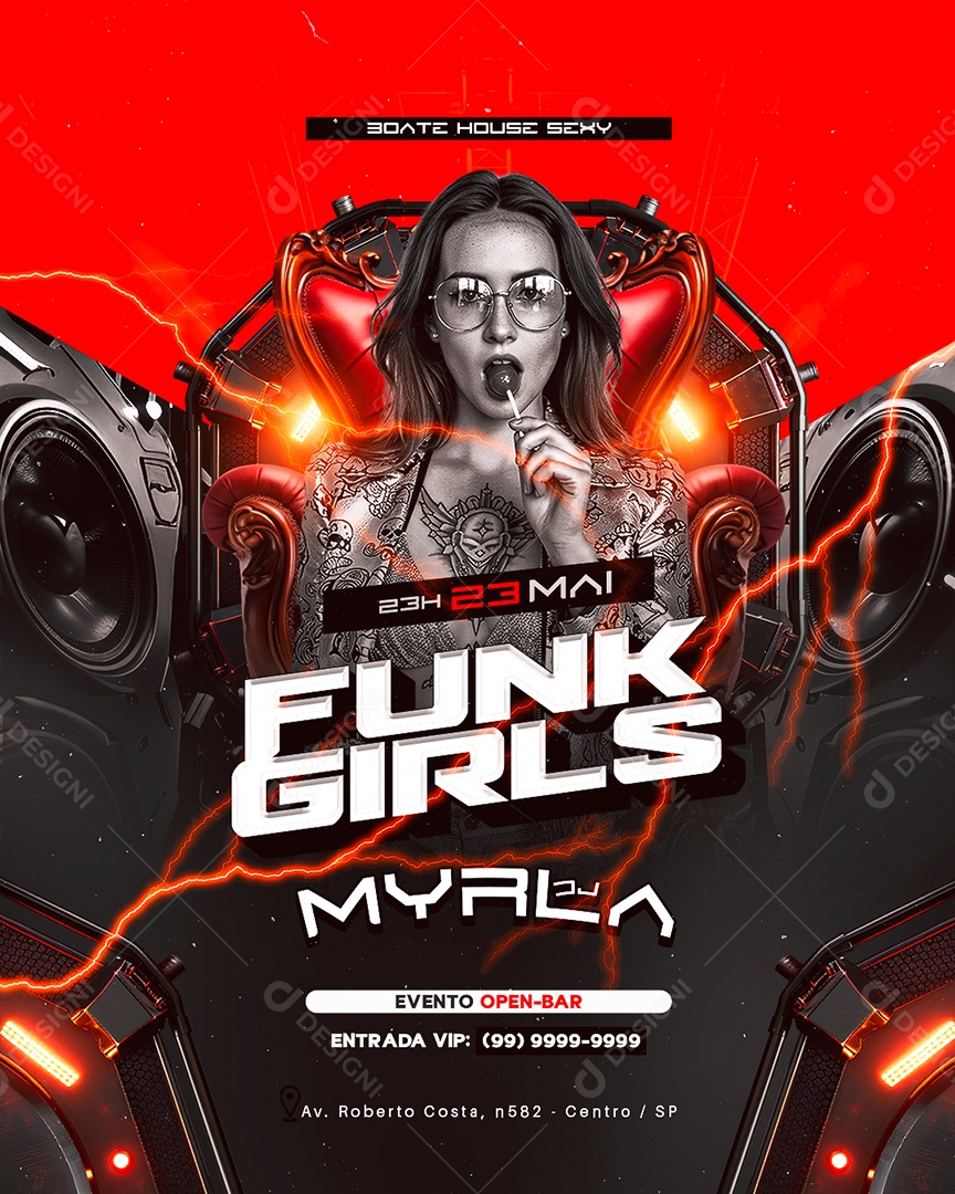 Flyer Funk Girls DJ Myrla Social Media PSD Editável