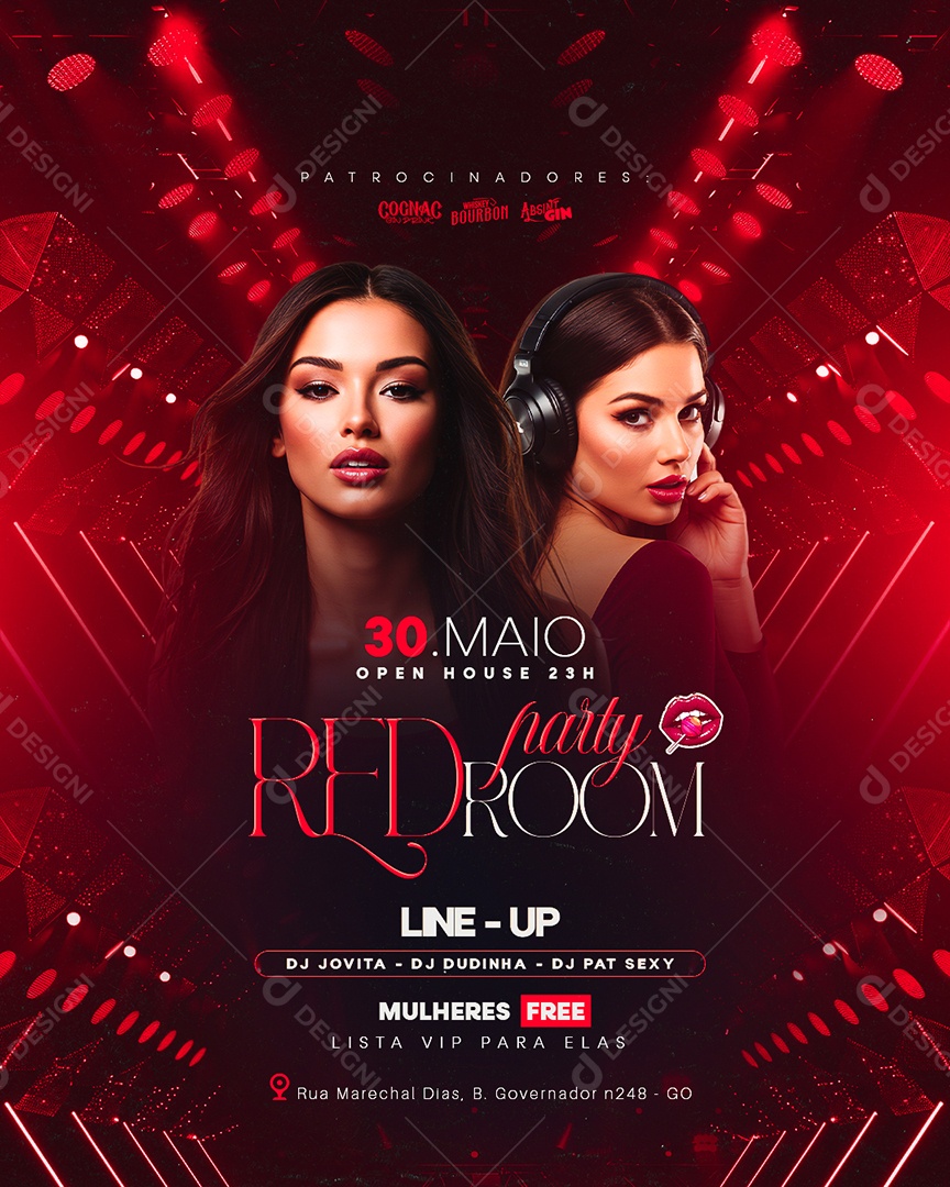Flyer Red Party Room Social Media PSD Editável