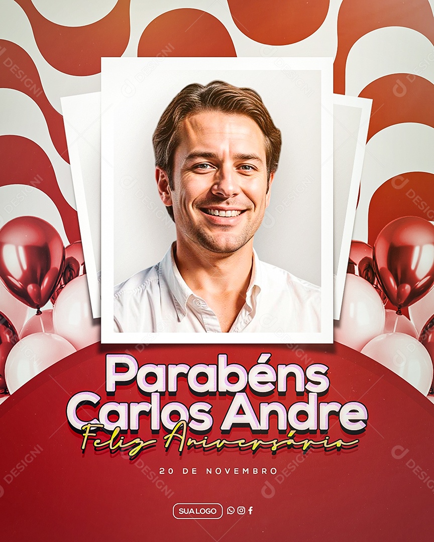 Feliz Aniversário Parabéns Carlos André Social Media PSD Editável