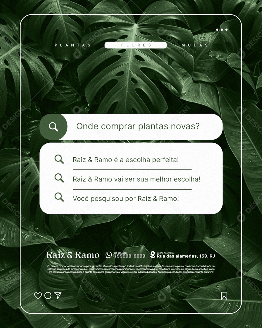 Floricultura Onde Comprar Plantas Novas Social Media PSD Editável