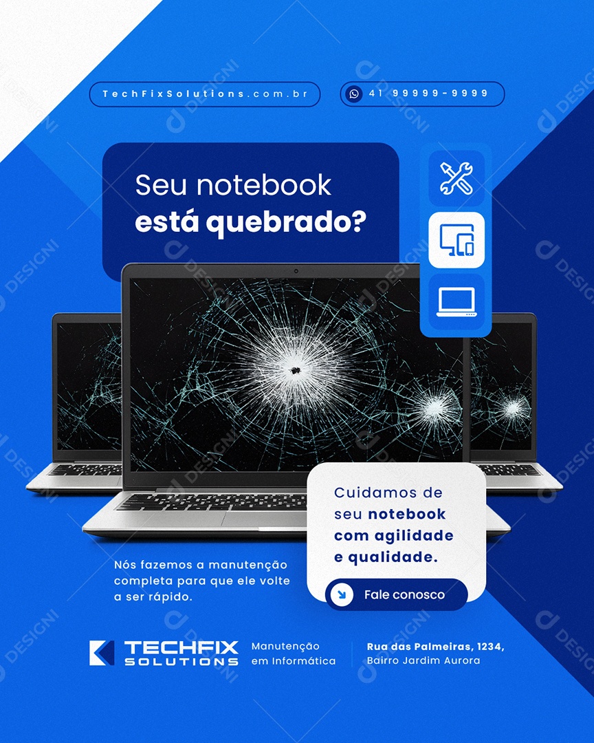 Manutenção Seu Notebook Está Quebrado Social Media PSD Editável