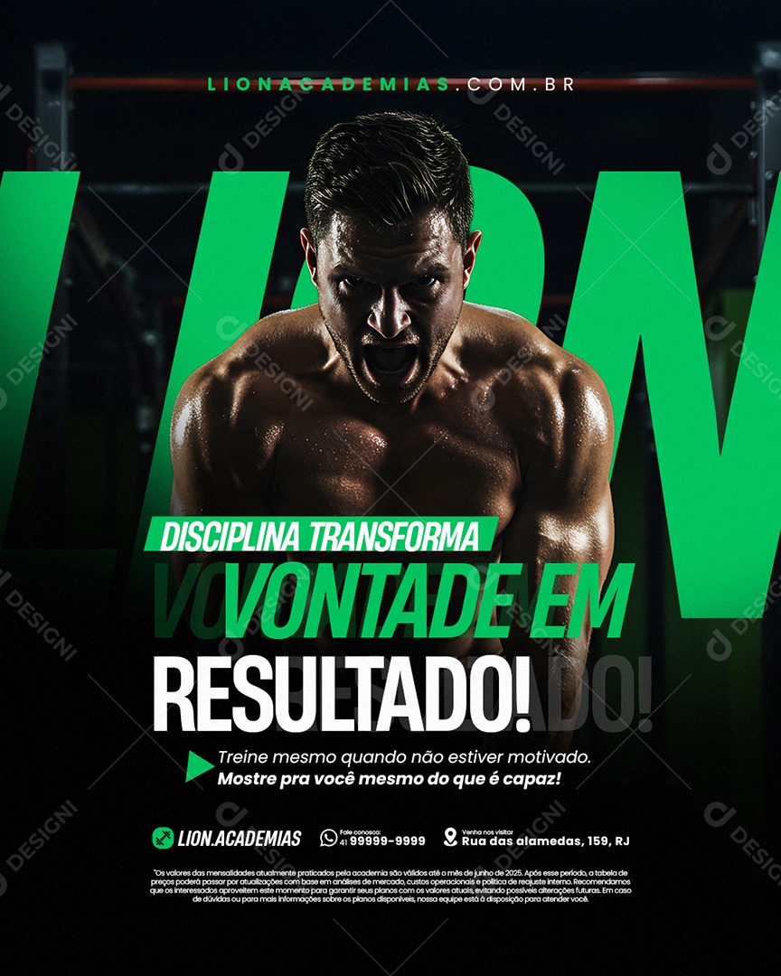 Academia Disciplina Transforma Vontade em Resultado Social Media PSD Editável