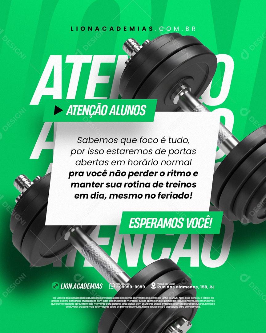 Academia Atenção Alunos Social Media PSD Editável