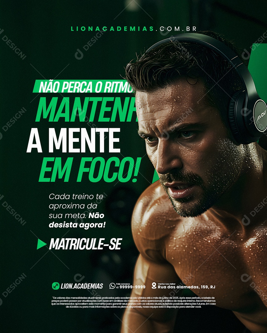 Academia Não Perca o Ritmo Social Media PSD Editável