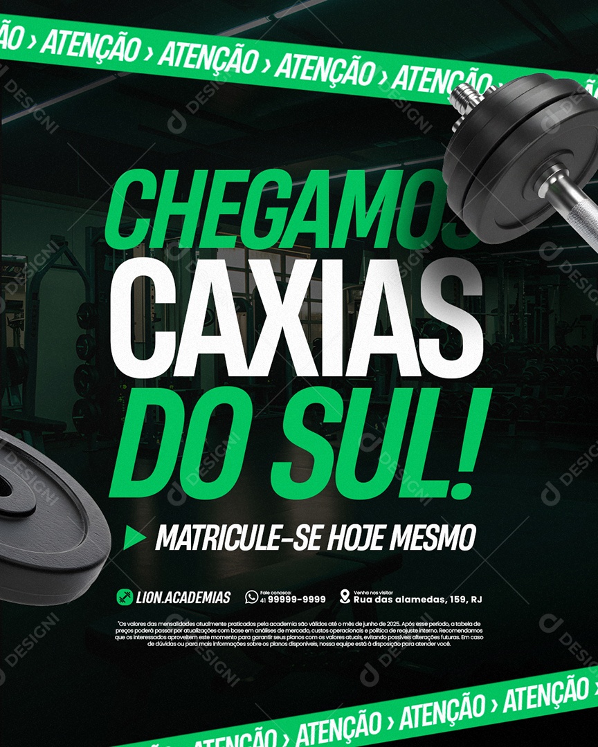 Academia Chegamos Caxias do Sul Social Media PSD Editável