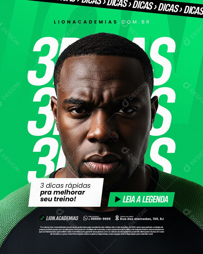 Academia Três Dicas Rápidas pra Melhorar seu Treino Social Media PSD Editável