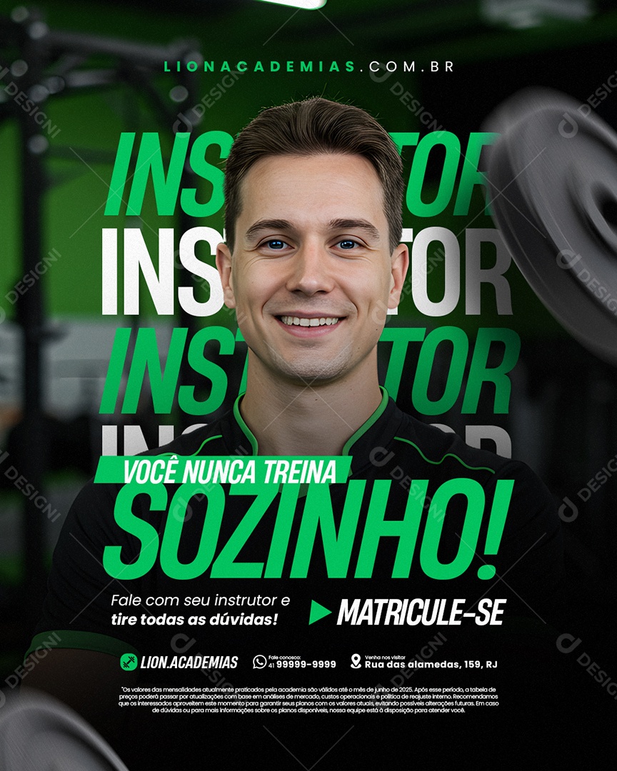 Academia Instrutor Você Nunca Treina Sozinho Social Media PSD Editável
