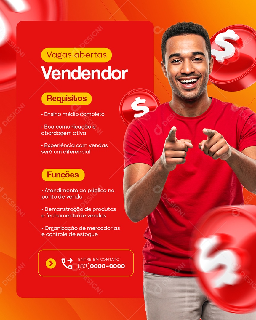 Vagas Abertas Vendedor Social Media PSD Editável