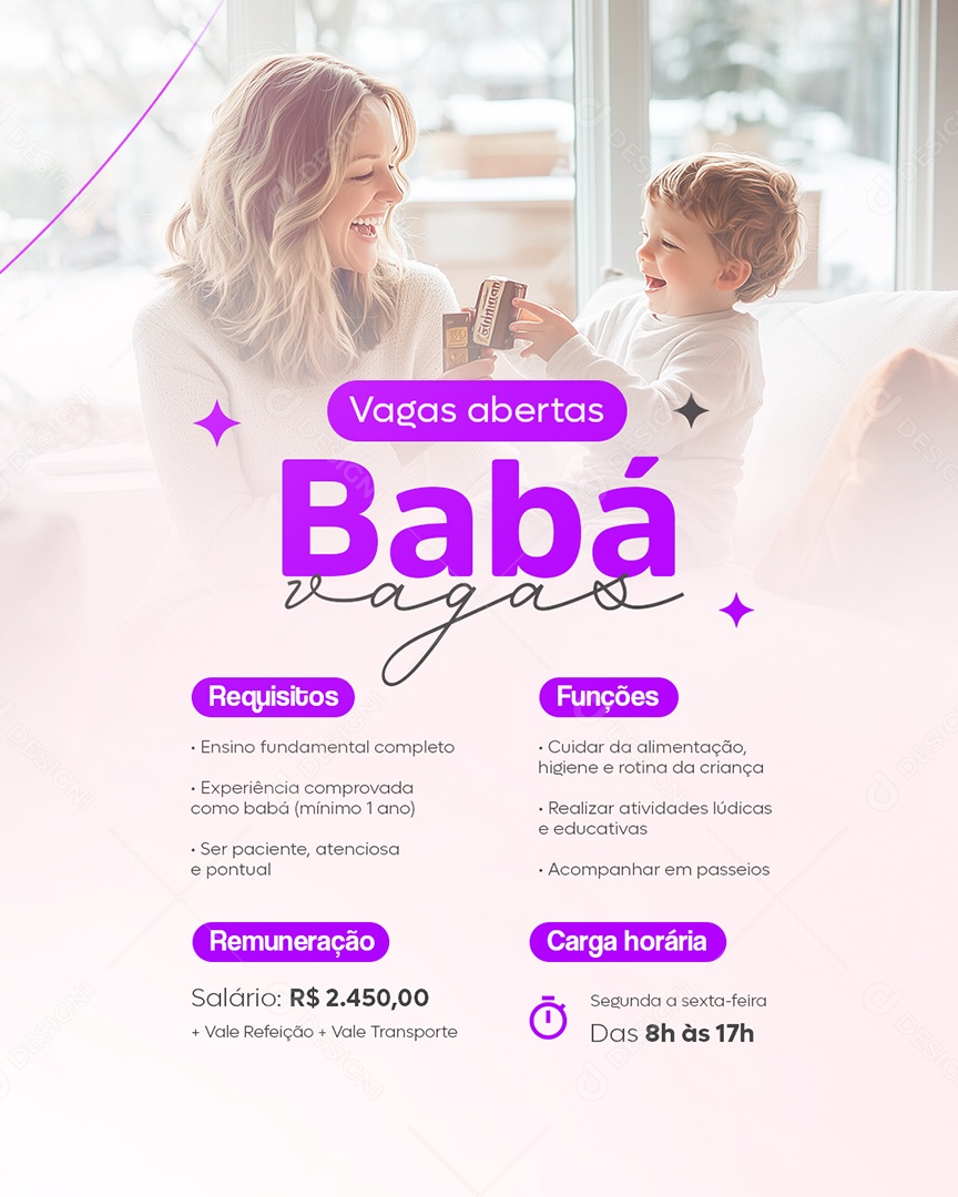 Vagas Abertas Babá Social Media PSD Editável