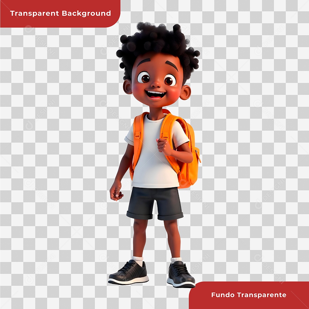 Personagem 3D Estudante Usando Mochila Para Composição PSD
