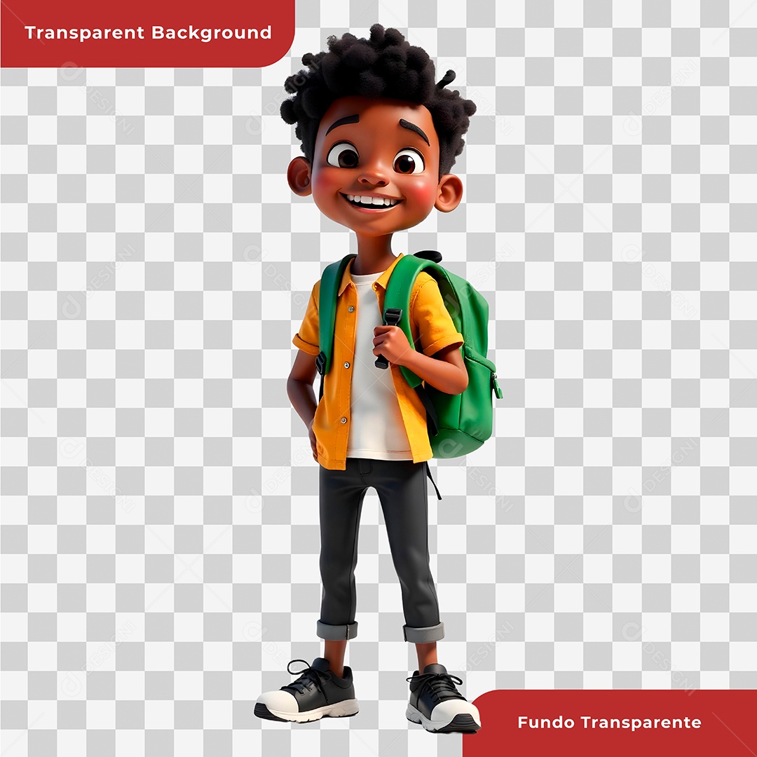 Personagem 3D Estudante Usando Mochila Para Composição PSD