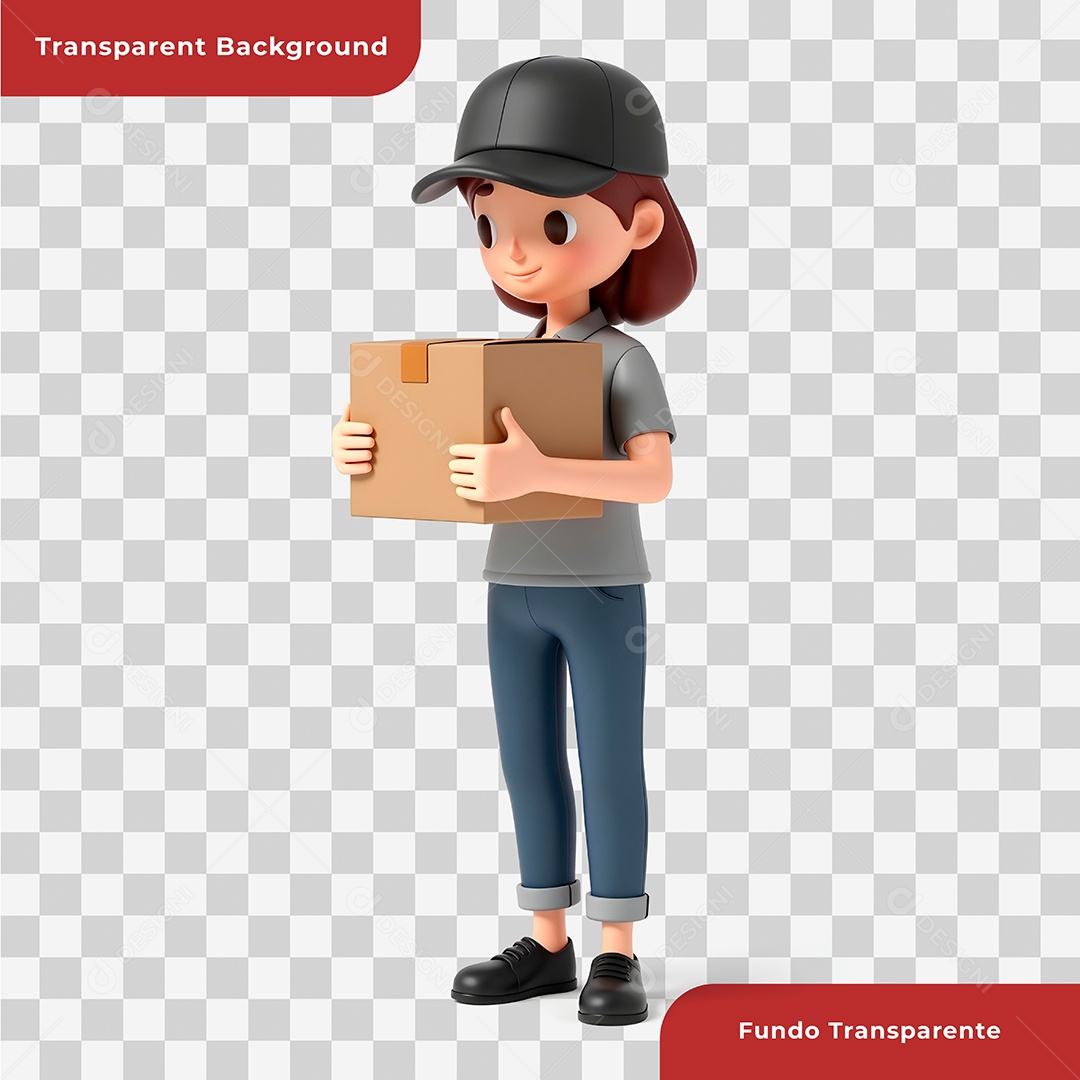 Personagem 3D Entregadora Composição PSD Editável
