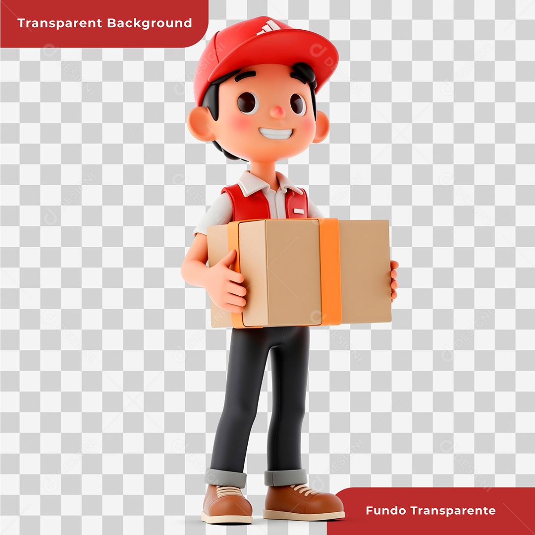 Personagem 3D Entregador Segurando Uma Caixa Composição PSD Editável