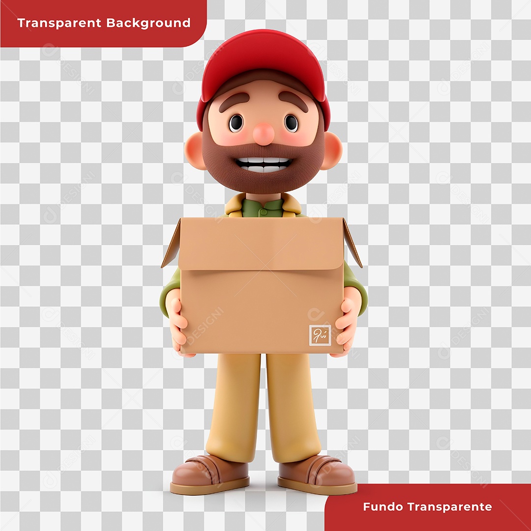 : Personagem 3D Entregador Sorridente Composição PSD Editável