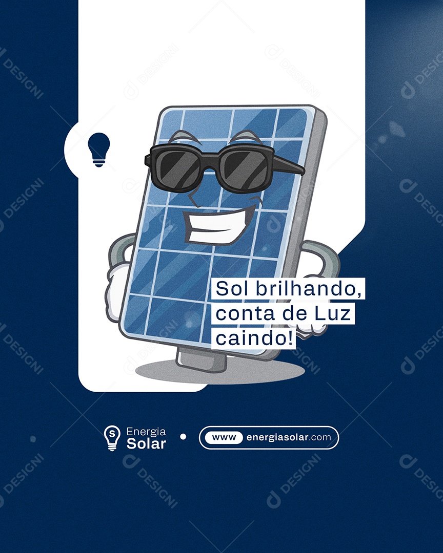 Energia Solar Sol Brilhando Conta de Luz Caindo Social Media PSD Editável