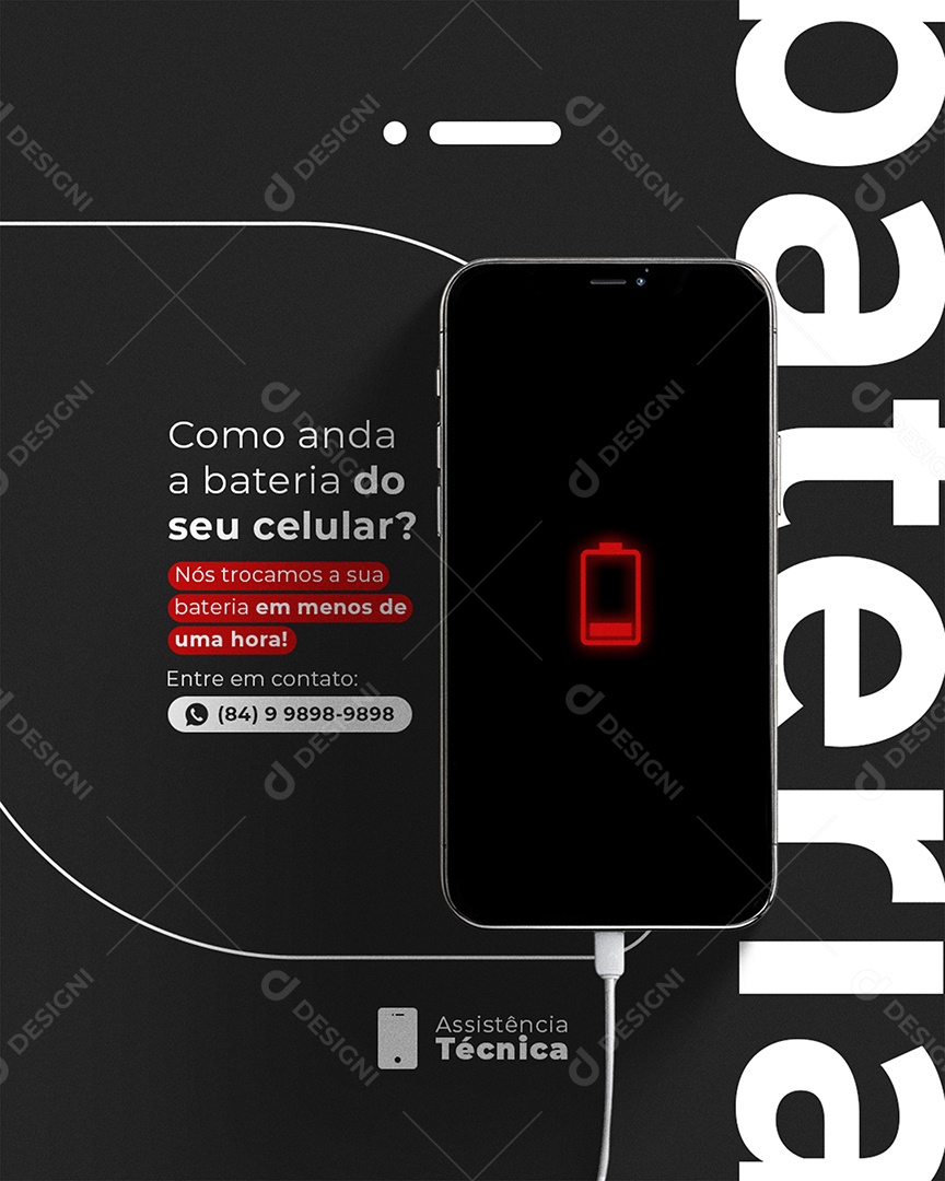 Manutenção Como Anda A Bateria do Seu Celular Social Media PSD Editável