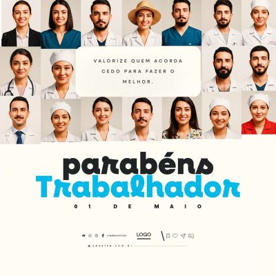 Dia Do Trabalhador 01 de Maio Parabéns Social Media PSD Editável