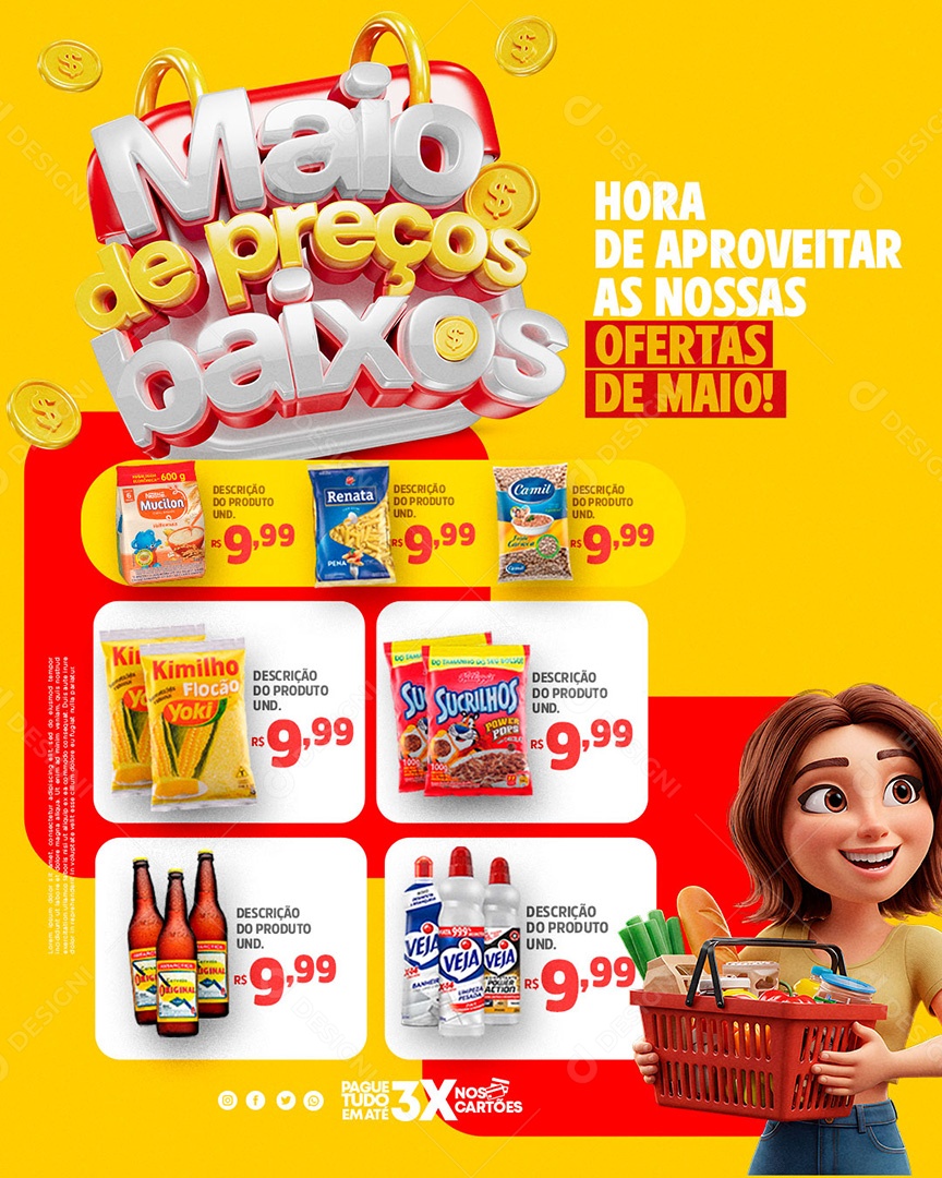 Encarte Maio de Preços Baixos Social Media PSD Editável