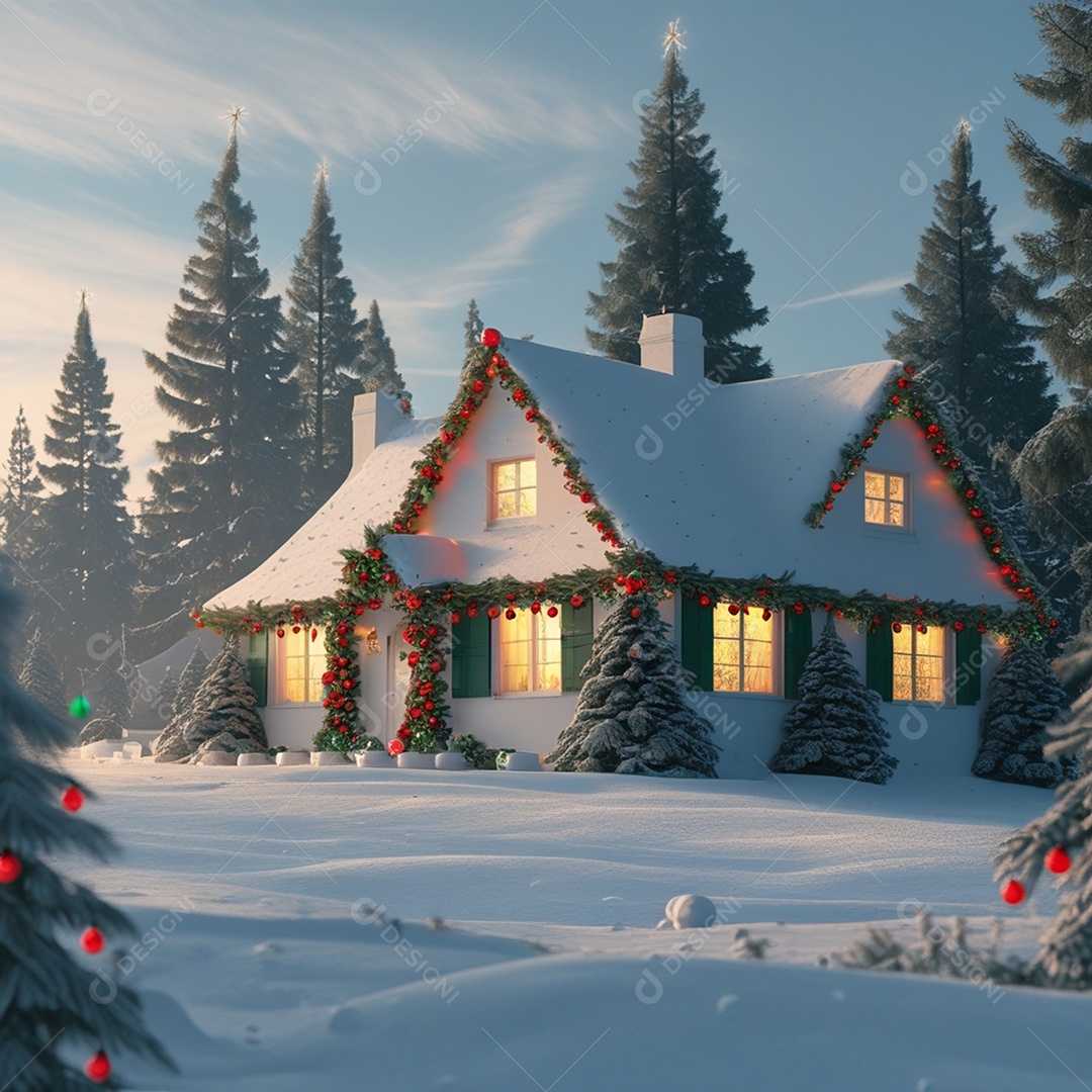 Casa enfeitada para o natal com luzes e um jardim decorado