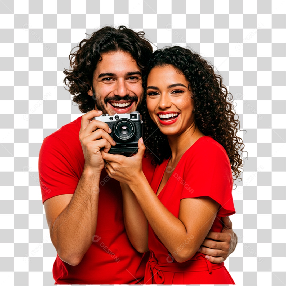Casal Segurando Câmera Fotográfica PNG Transparente