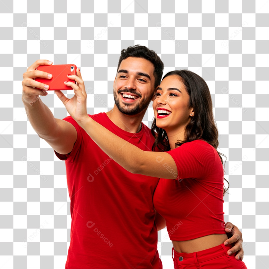 Casal Segurando Celular PNG Transparente