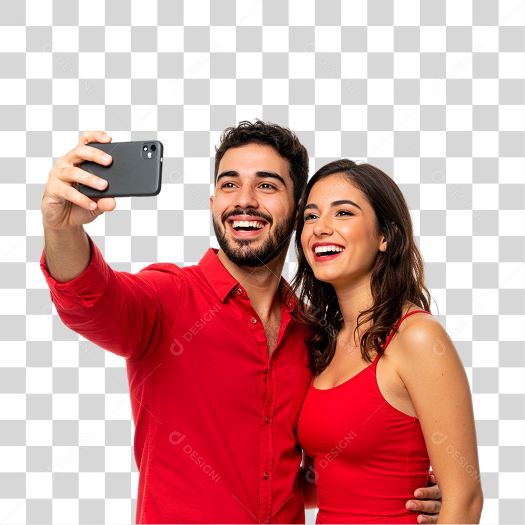 Casal Segurando Celular PNG Transparente