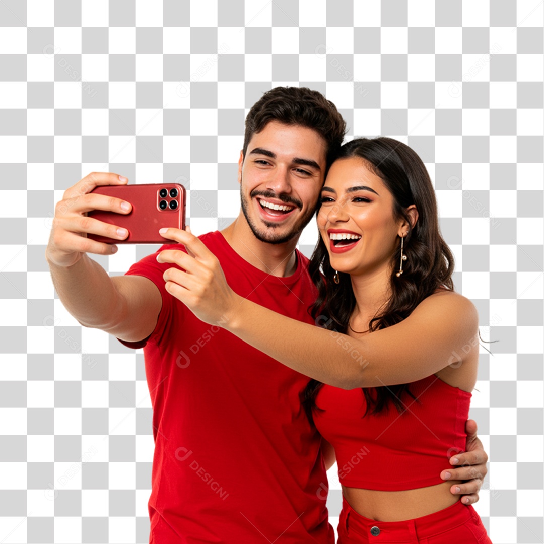 Casal Segurando Celular PNG Transparente