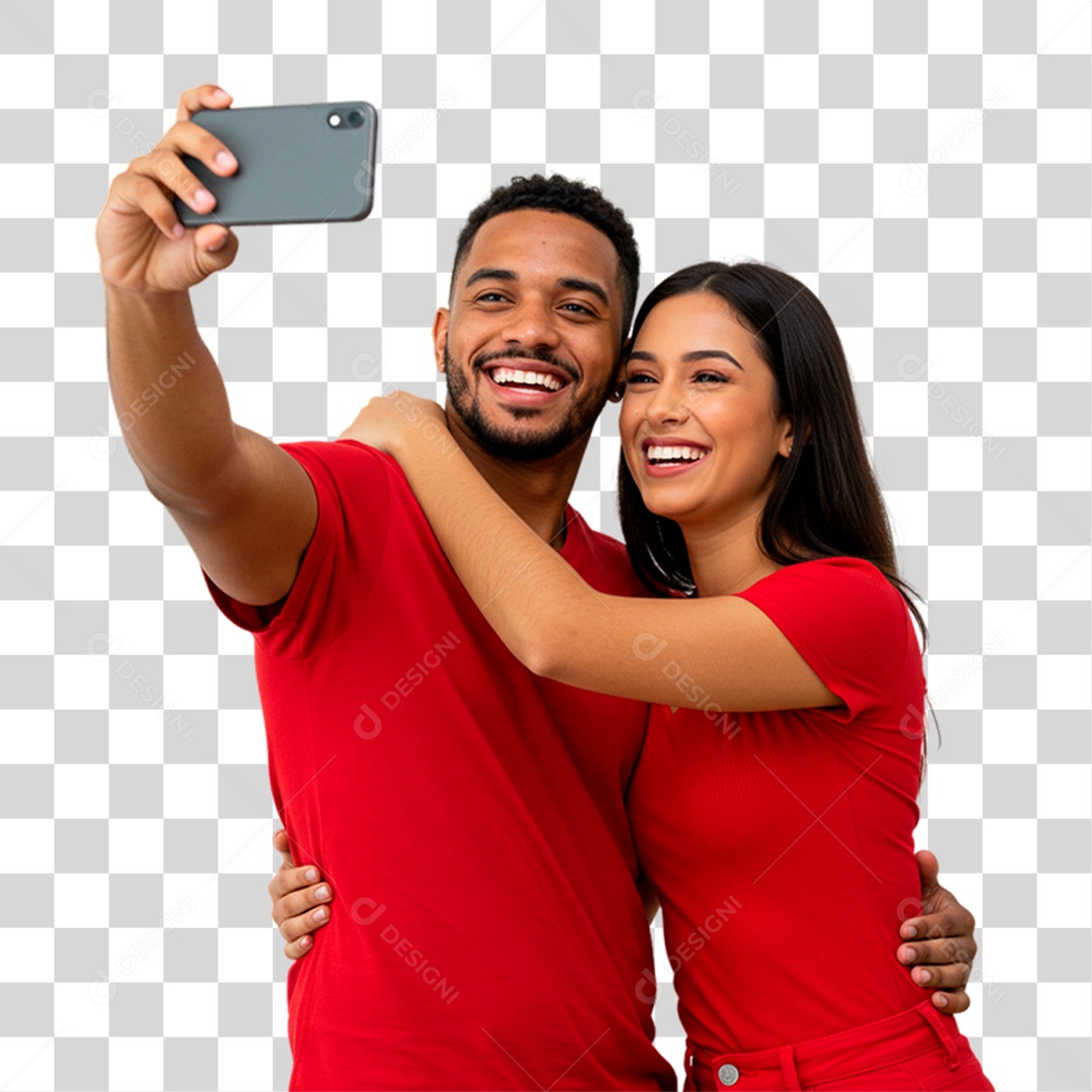 Casal Segurando Celular PNG Transparente