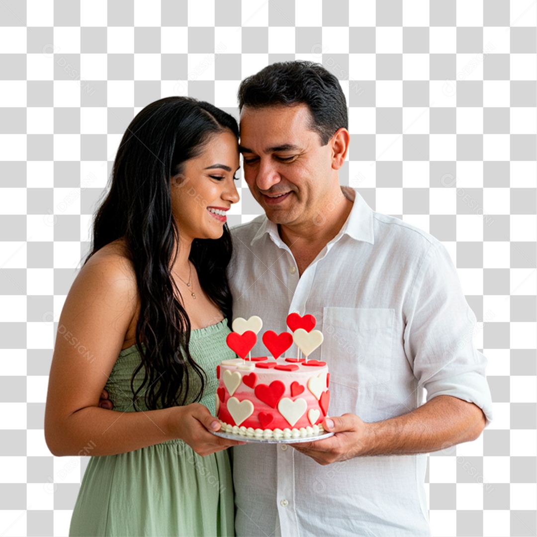 Casal Segurando Bolo PNG Transparente