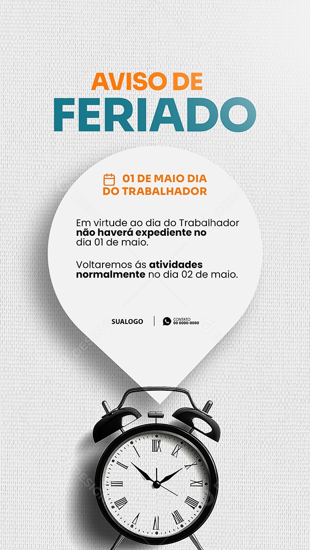 Aviso de Feriado Dia Do Trabalhador 01 de Maio Social Media PSD Editável