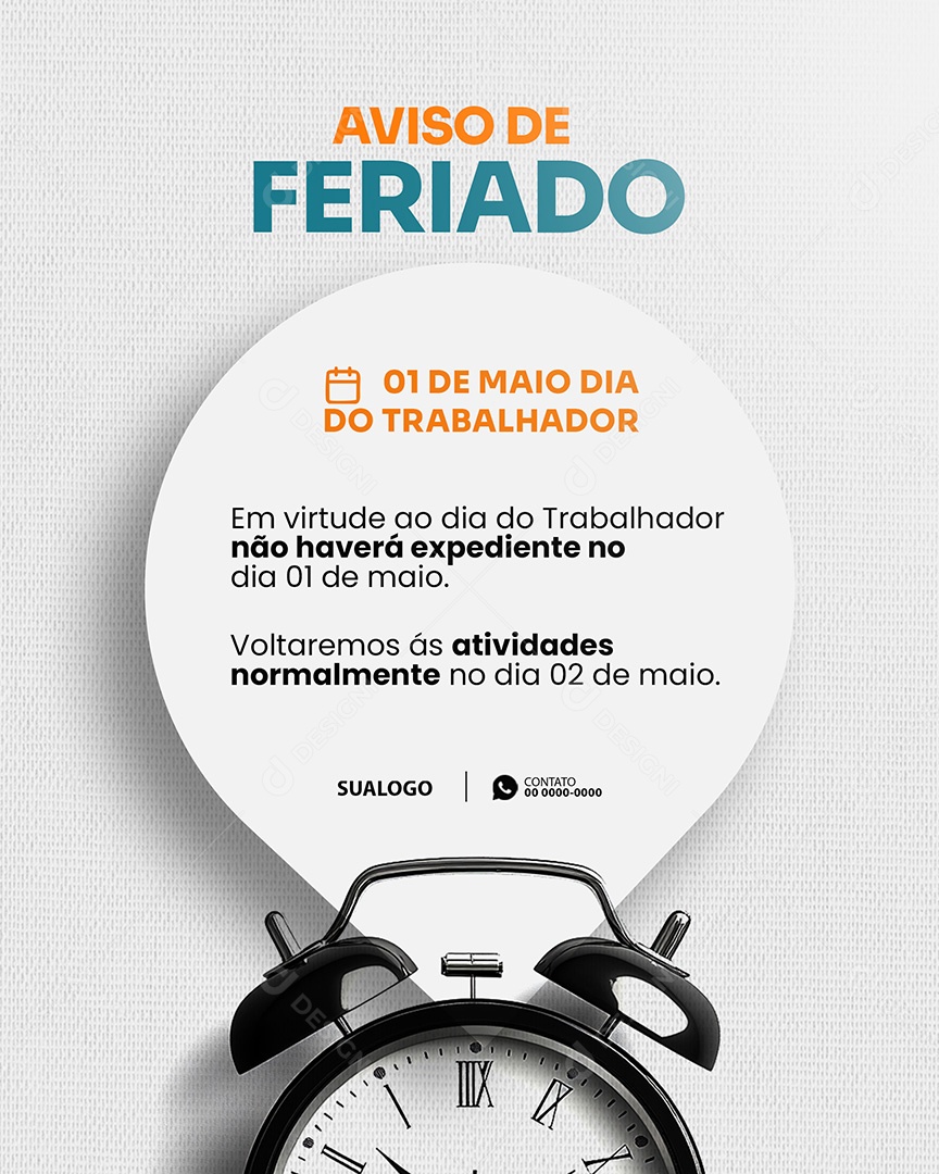 Aviso de Feriado Dia Do Trabalhador 01 de Maio Social Media PSD Editável