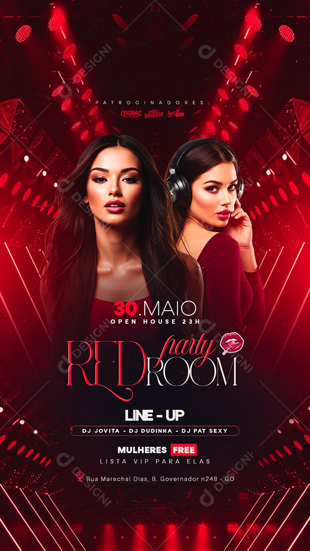 Story Flyer Red Party Room Social Media PSD Editável