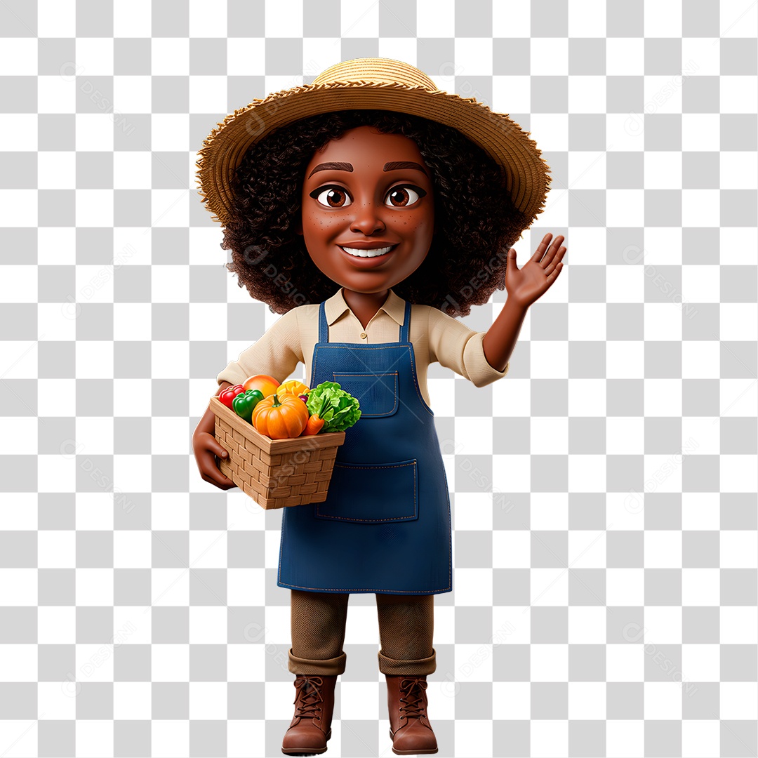 Personagem Mulher com Cesta de Verdura PNG Transparente