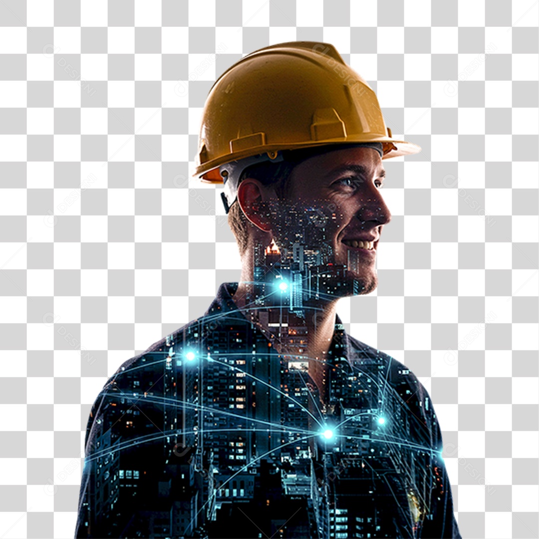 Trabalhador com Capacete de Segurança Industrial PNG Transparente