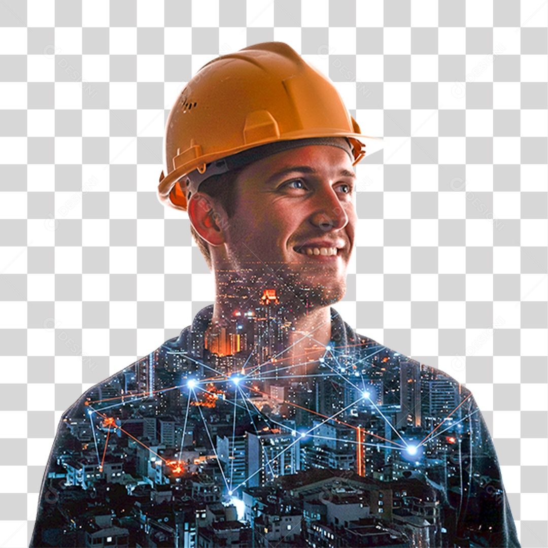 Engenheiro com Capacete de Proteção Industrial PNG Transparente