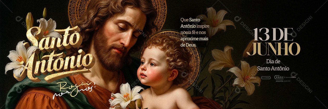 Carrossel Dia de Santo Antônio 13 de Junho Rogai por Nós Social Media PSD Editável