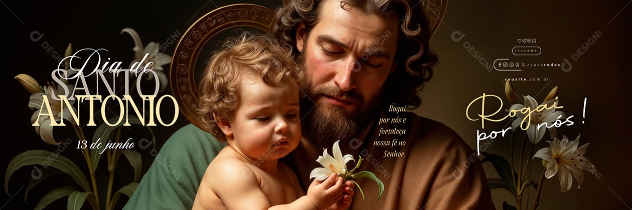 Carrossel Dia de Santo Antônio 13 de Junho Rogai por Nós Social Media PSD Editável
