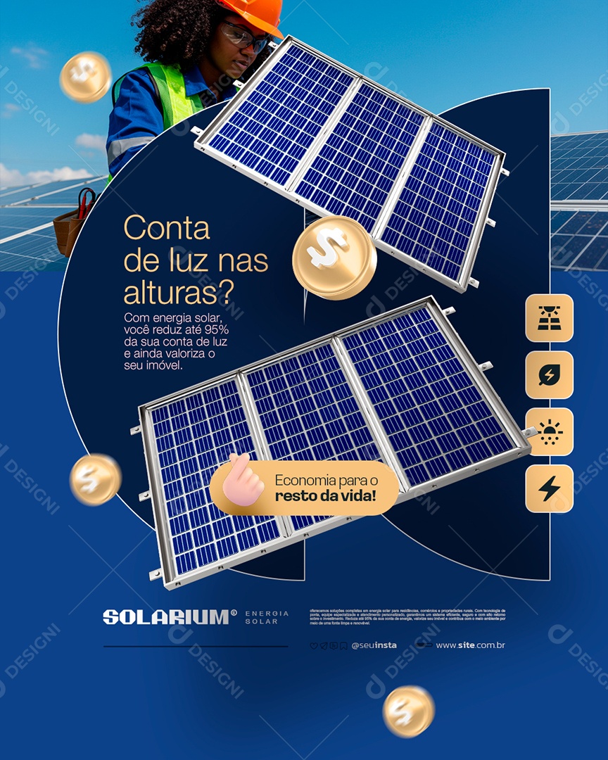 Energia Solar Conta de Luz nas Alturas Social Media PSD Editável