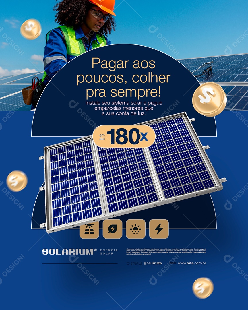 Energia Solar Pagar aos Poucos Colher Pra Sempre Social Media PSD Editável