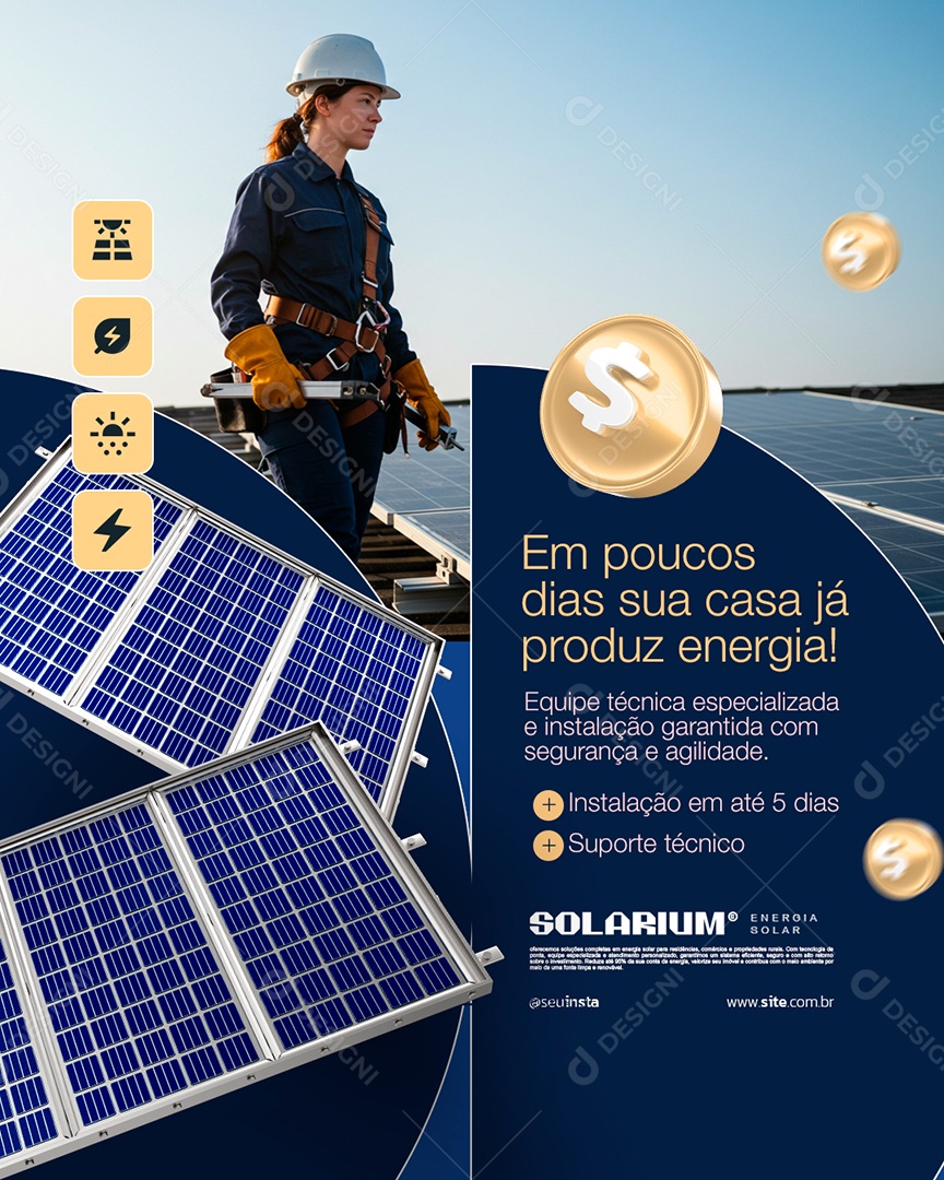 Energia Solar Em Poucos Dias sua Casa Já Produz Energia Social Media PSD Editável