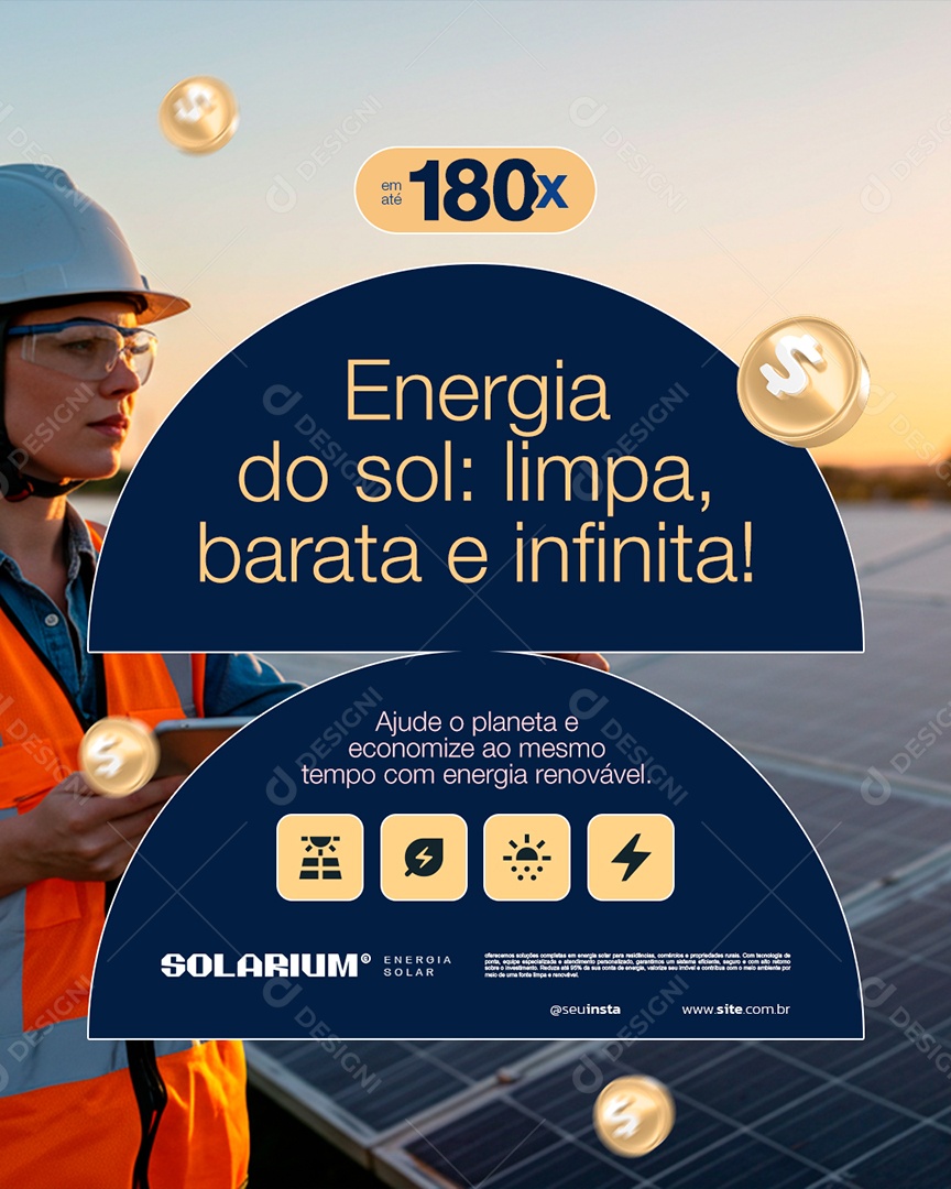 Energia Solar Energia do Sol Limpa Barata e Infinita Social Media PSD Editável
