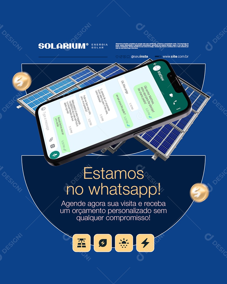 Energia Solar Estamos no Whatsapp Social Media PSD Editável