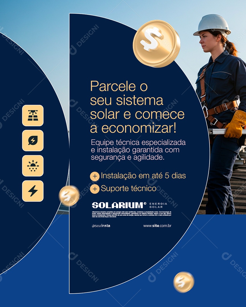 Energia Solar Parcele o Seu Sistema Solar Social Media PSD Editável