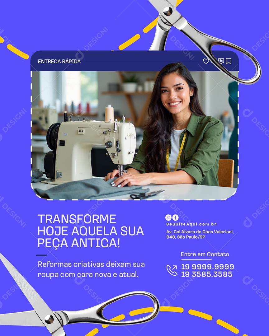 Costureira Transforme Hoje Aquela Sua Peça Antiga Social Media PSD Editável