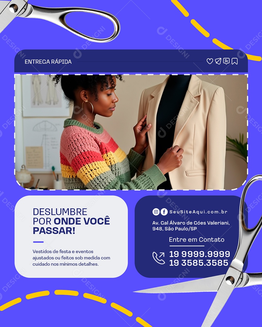 Costureira Deslumbre Por Onde Você Passar Social Media PSD Editável