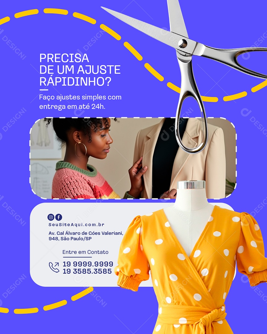 Costureira Precisa de Um Ajuste Rápidinho Social Media PSD Editável