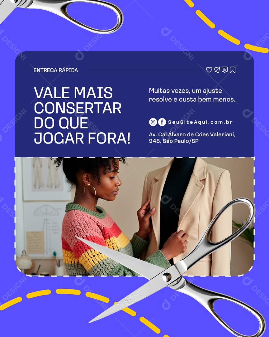 Costureira Entrega Rápida Vale Mais Consertar do Que Jogar Fora Social Media PSD Editável