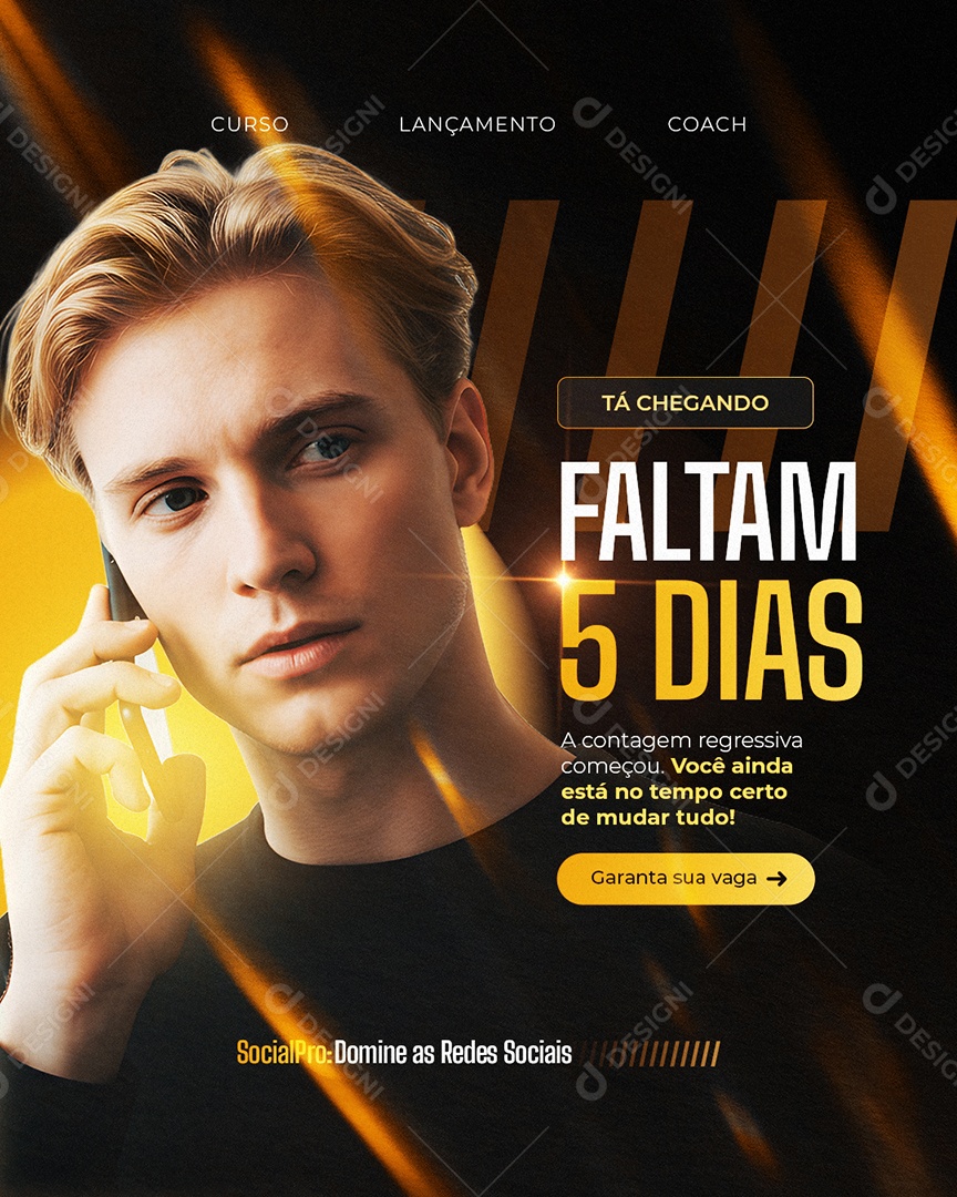 Lançamento Curso Tá Chegando Faltam Cinco Dias Social Media PSD Editável